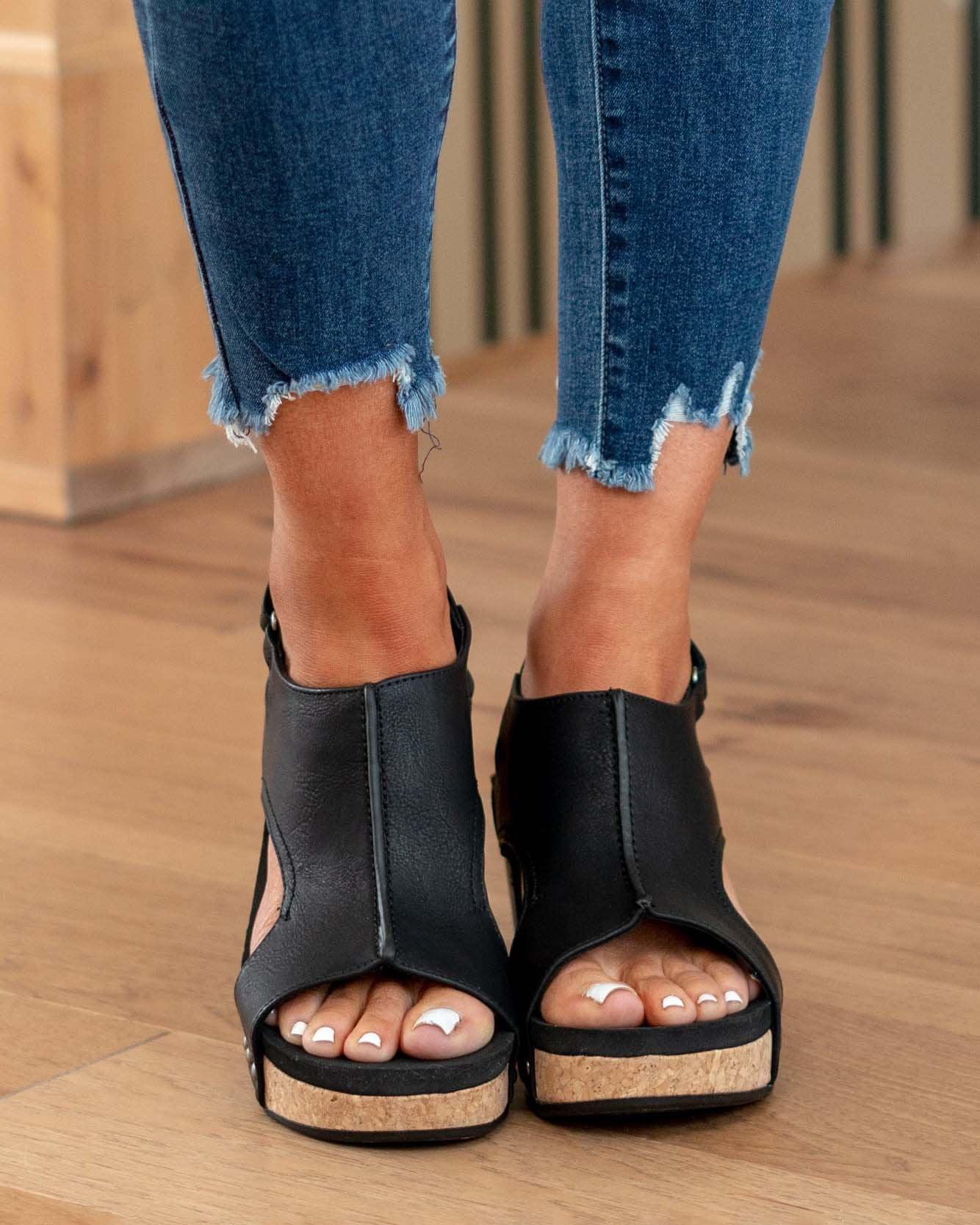 Women's Wedge Sandals with Cork Finish