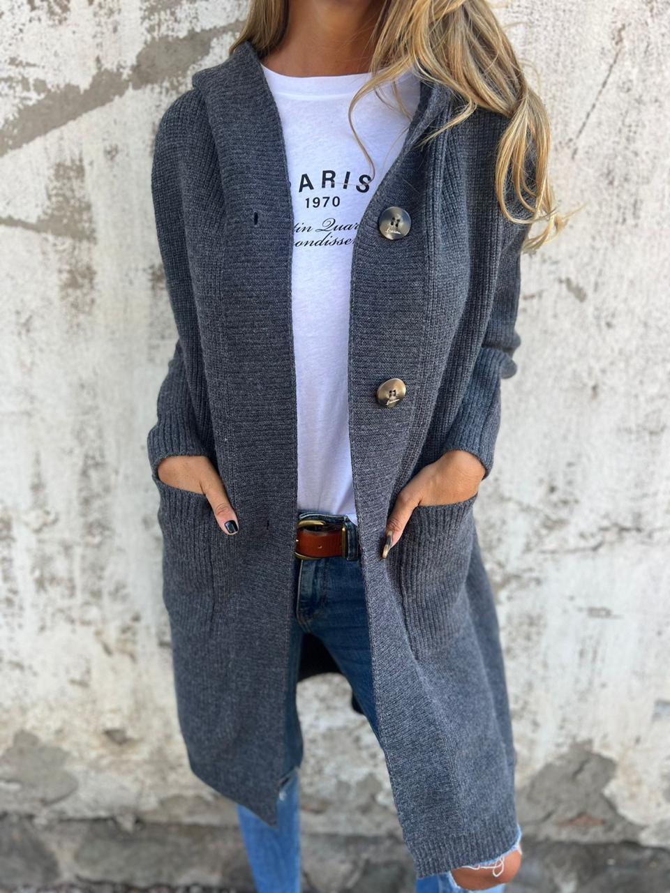 Women's Long Button Cardigan | With Hood