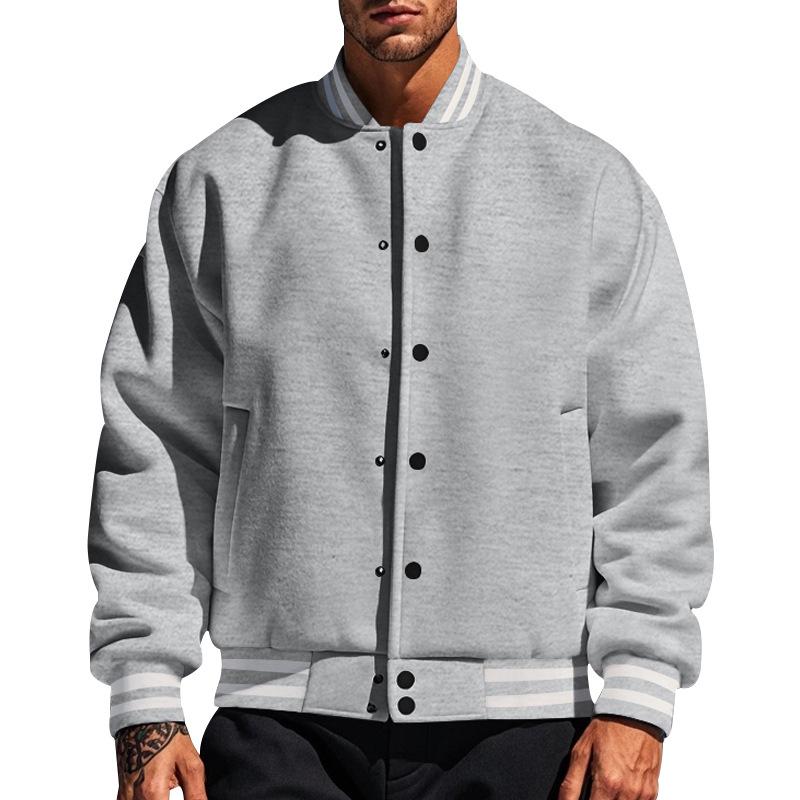 Casual men's baseball jacket with stand-up collar
