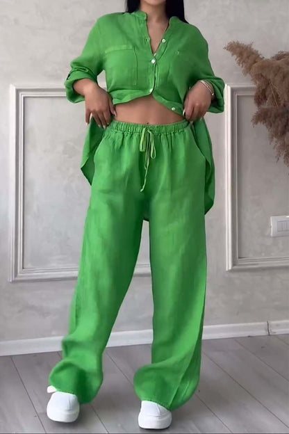 Women's linen set - airy blouse & wide pants