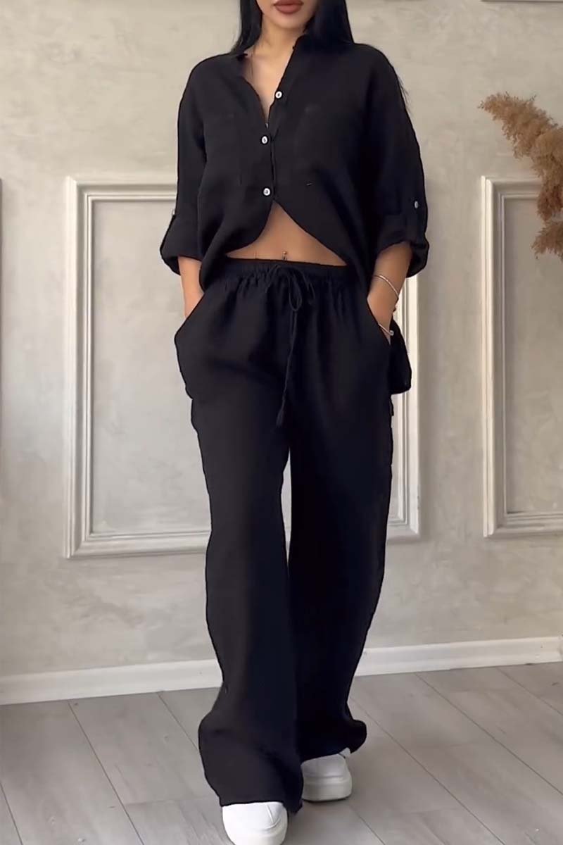 Women's linen set - airy blouse & wide pants