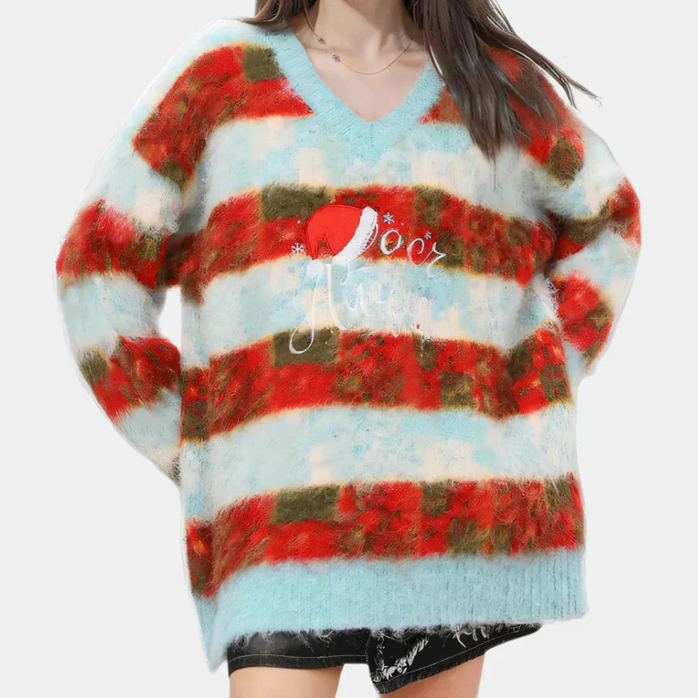 Women's cozy Christmas sweater with stripes by Niana