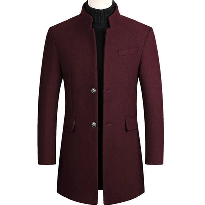 Image of Kieran | Men's Mandarin Collar Mid-Length Overcoat
