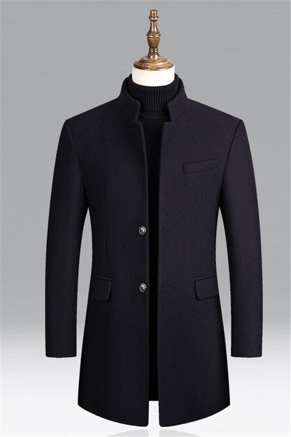 Image of Kieran | Men's Mandarin Collar Mid-Length Overcoat