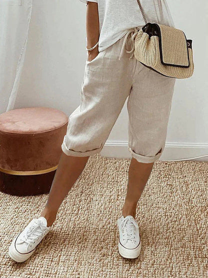 Women's cotton and linen pink shorts