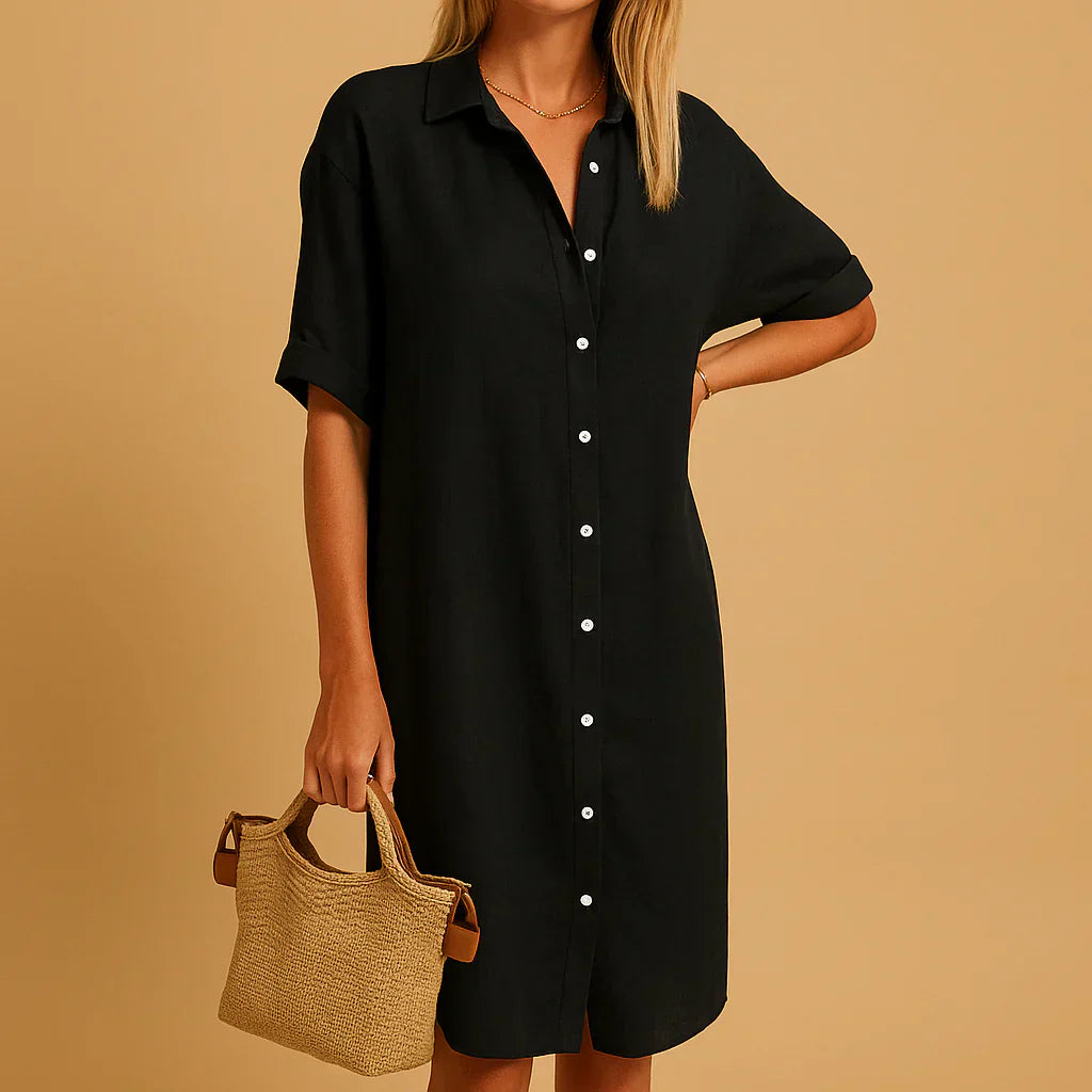 Casual Loose Fit Shirt Dress - Olytrend