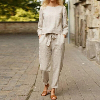 Women's Comfortable Long Sleeve 2 Piece Pant Suit - Olytrend