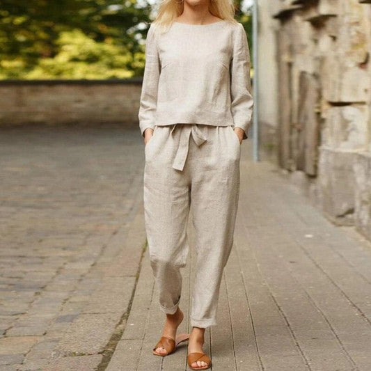 Women's Comfortable Long Sleeve 2 Piece Pant Suit - Olytrend