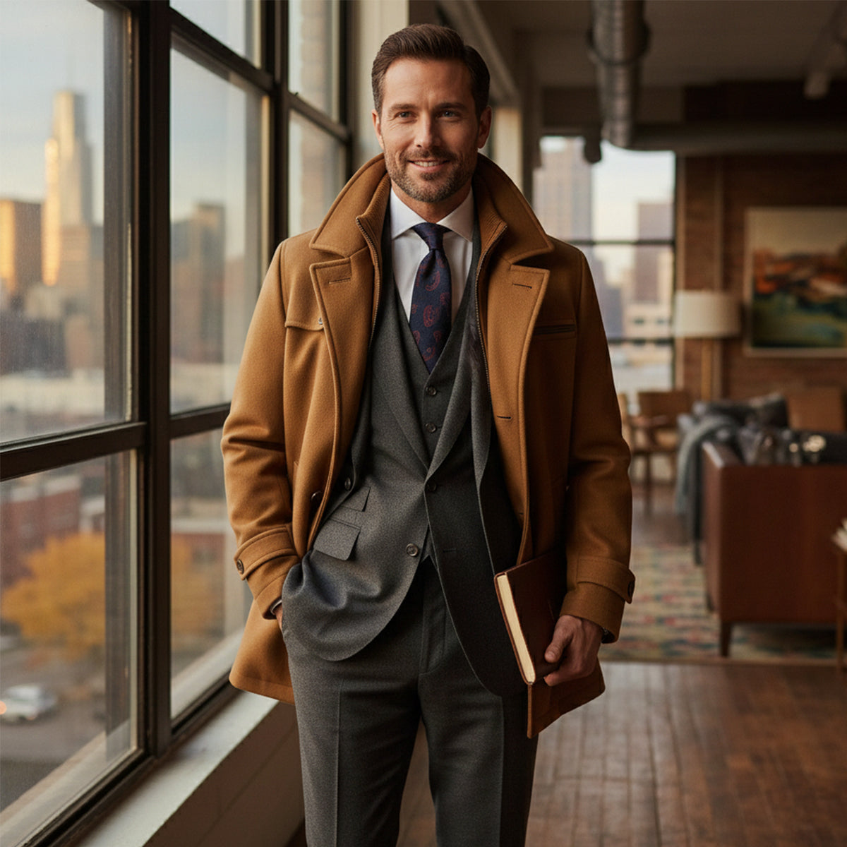 Waterproof Men's Long Coat with Adjustable Sleeves