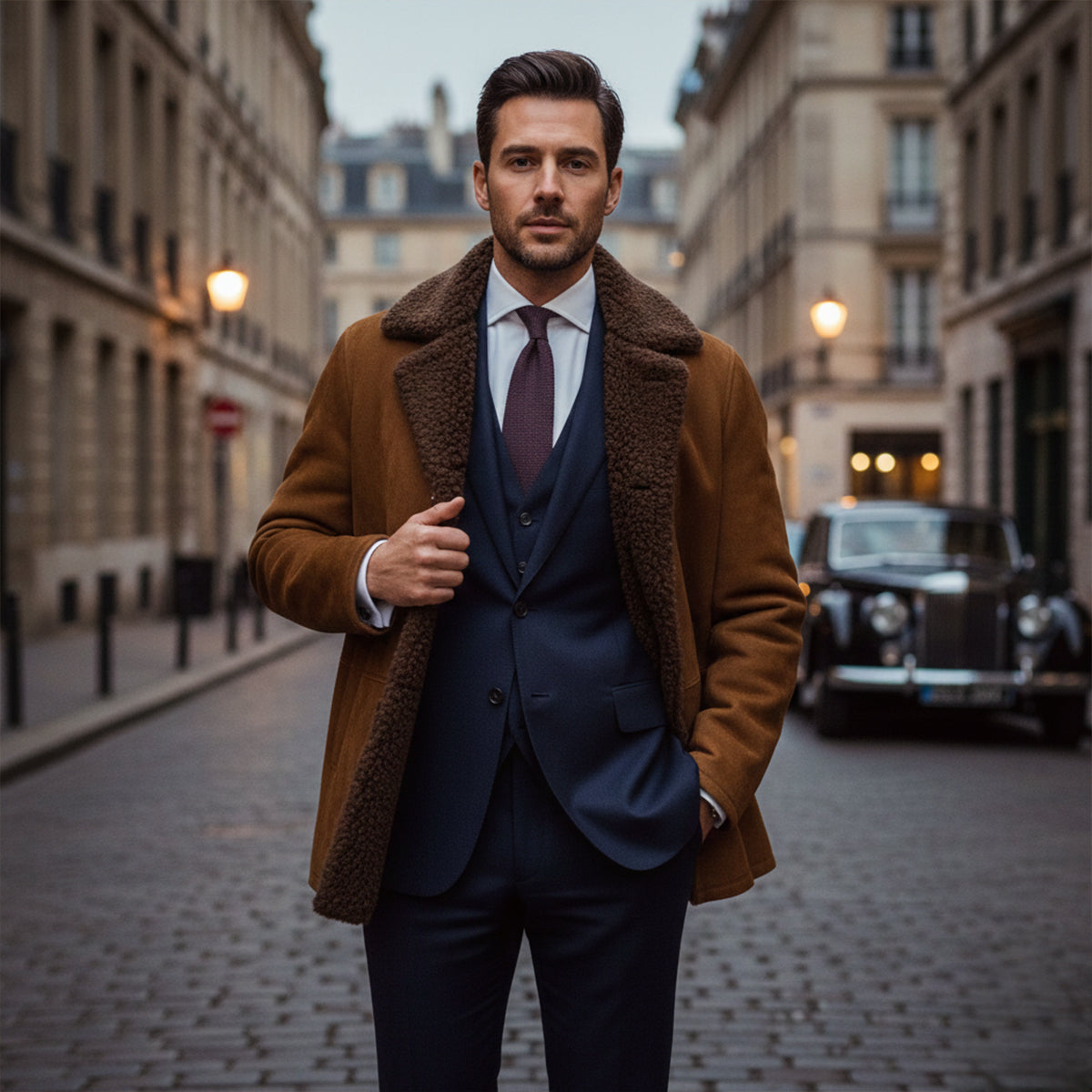 Warm Sheepskin Mens Classic Parka Coat