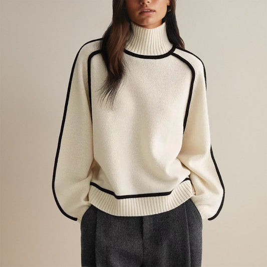 Chayenne turtleneck sweater for women | Warm sweater with color-block pattern