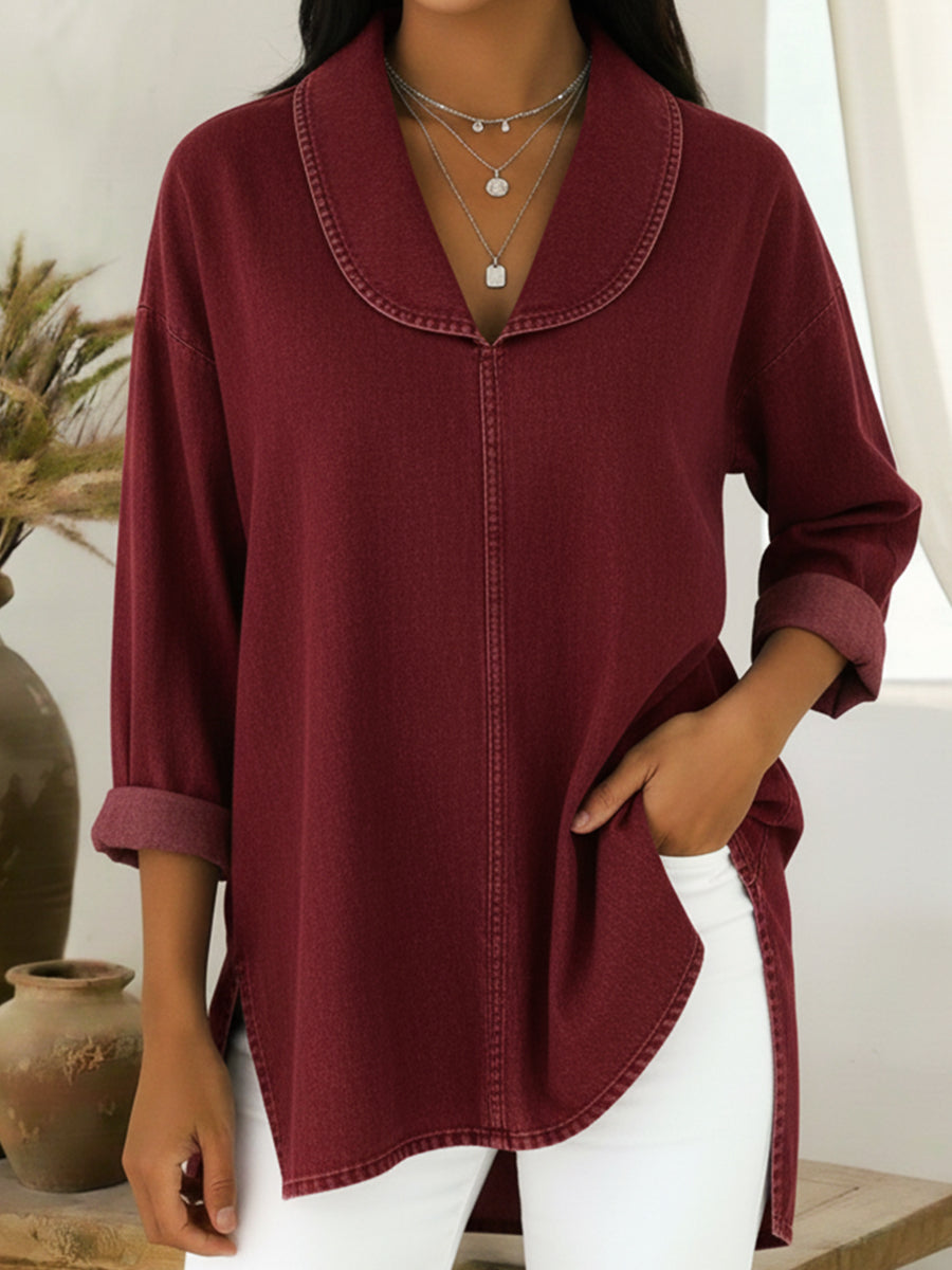 Casual Ladies Long Sleeve Cotton Tunic Top - Olytrend