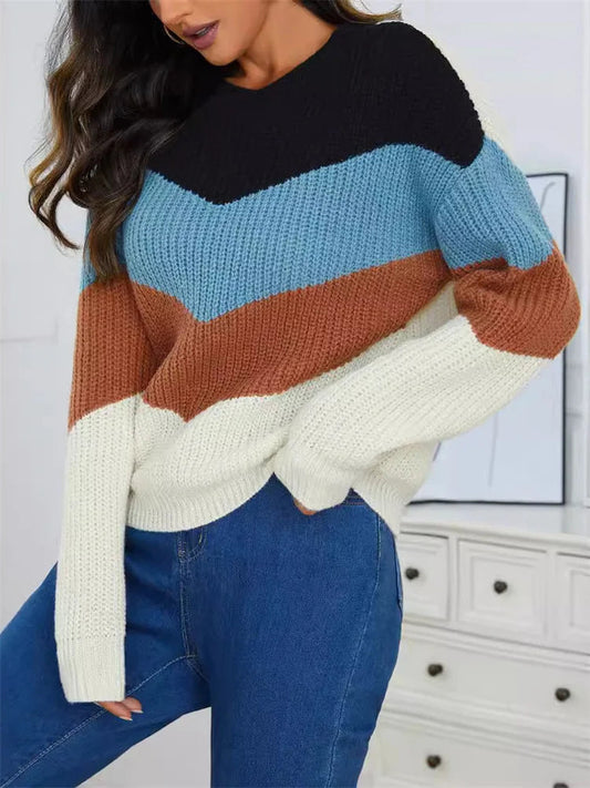 Women's Multicolor Crew Neck Sweater - Olytrend