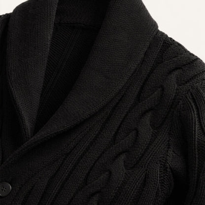 Warm Mens Cable Knit Crew Neck Cardigan Sweater