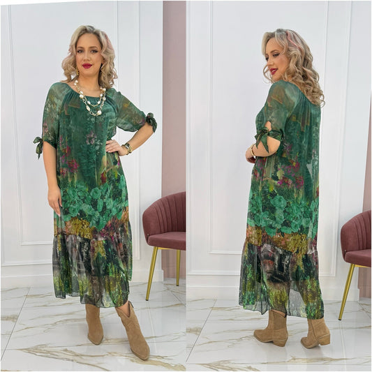 Casual Floral V Neck Midi Dress for Women - Olytrend