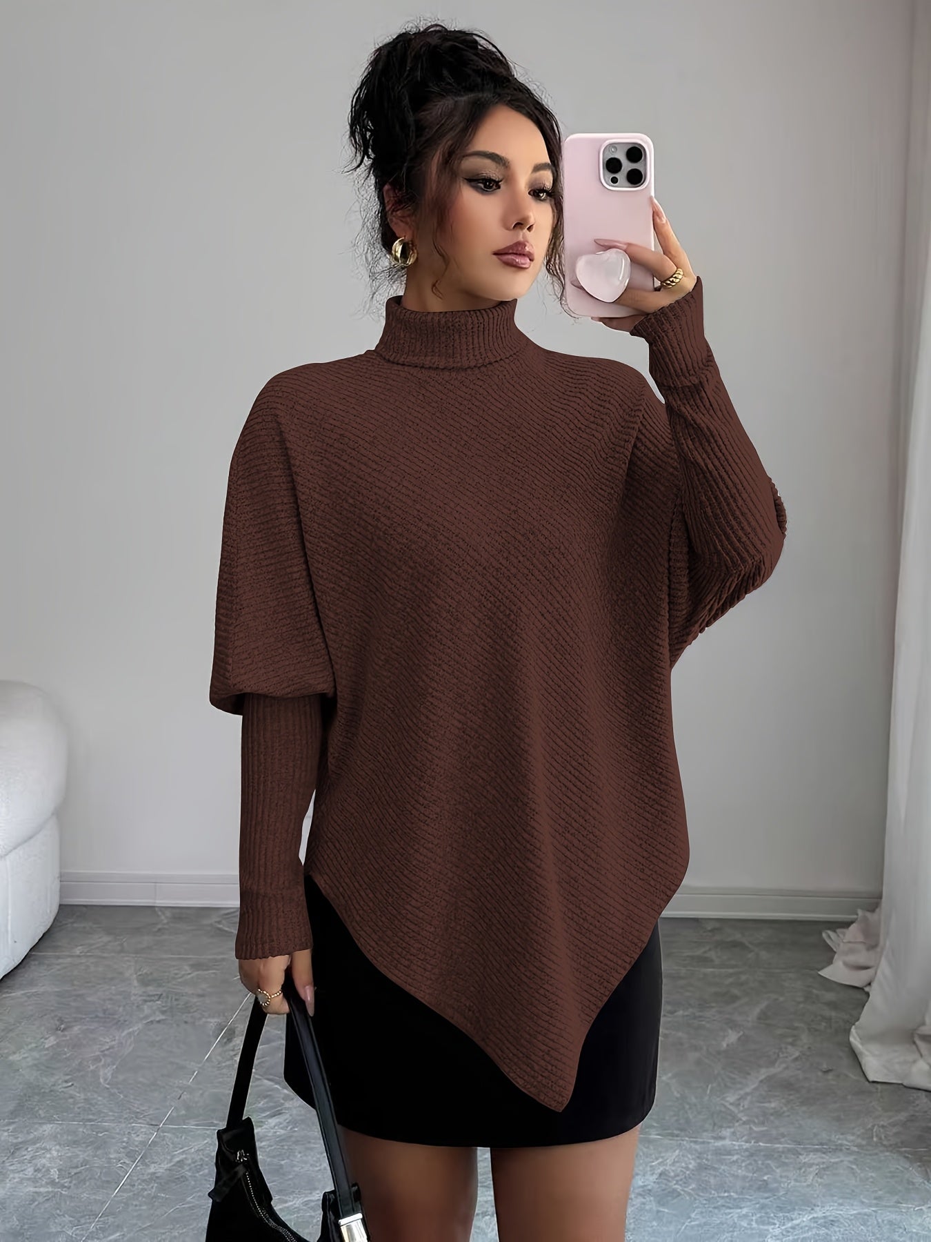 Women's Soft Turtleneck Sweater Poncho - Olytrend