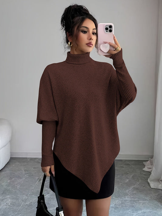 Women's Soft Turtleneck Sweater Poncho - Olytrend