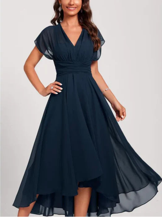 Casual V-Neck Flared Midi Dress for Women - Olytrend