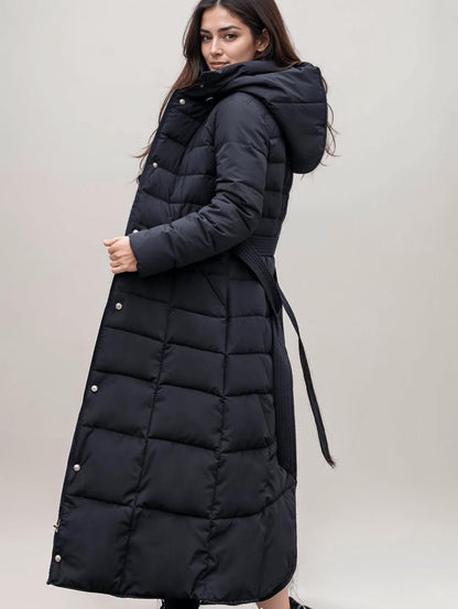 Women's Winter Long Puffer Jacket | Hood with Belt