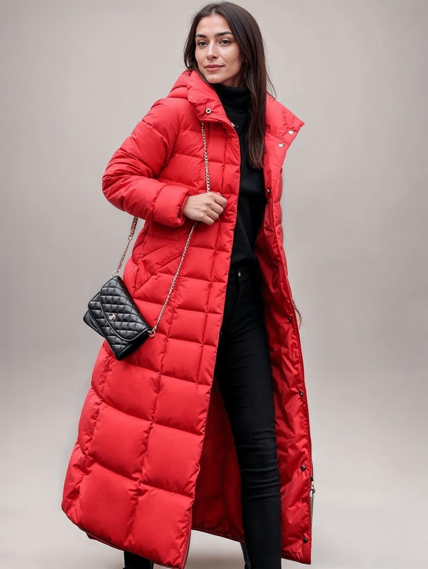 Women's Winter Long Puffer Jacket | Hood with Belt