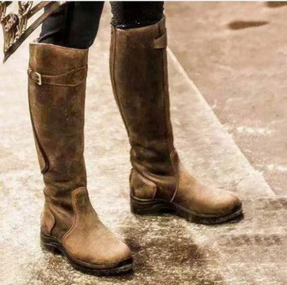 Women's Knee-High Waterproof Boots with Buckle Strap and Grip Sole