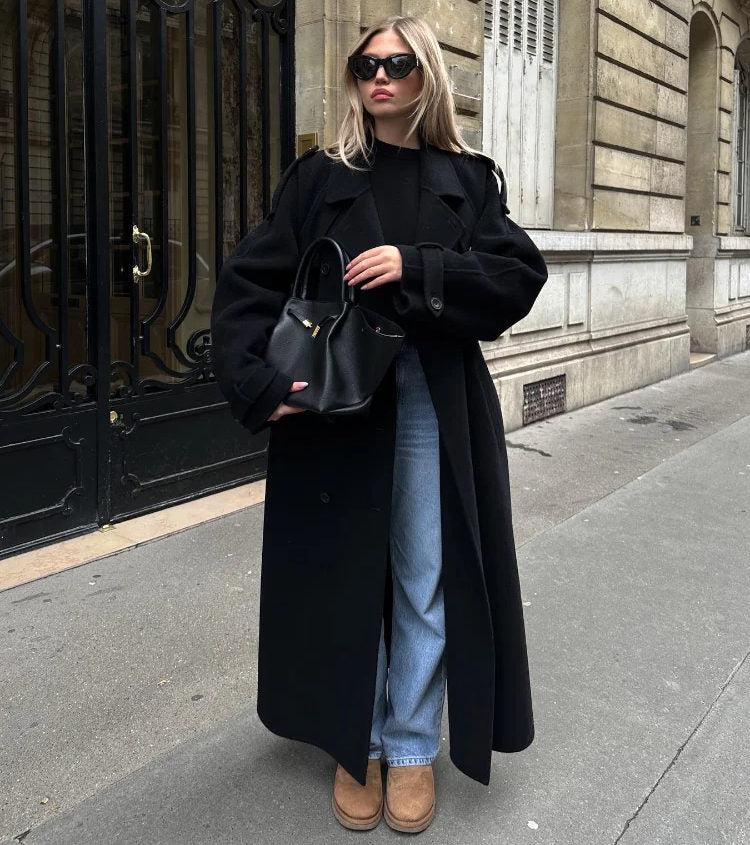 Women's Winter Trench Coat | Double-Breasted Coat with Belt