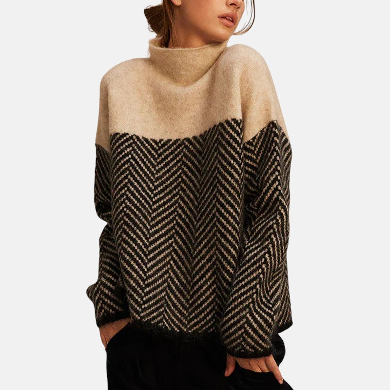 Image of Maisie | Women's Turtleneck Color Block Sweater