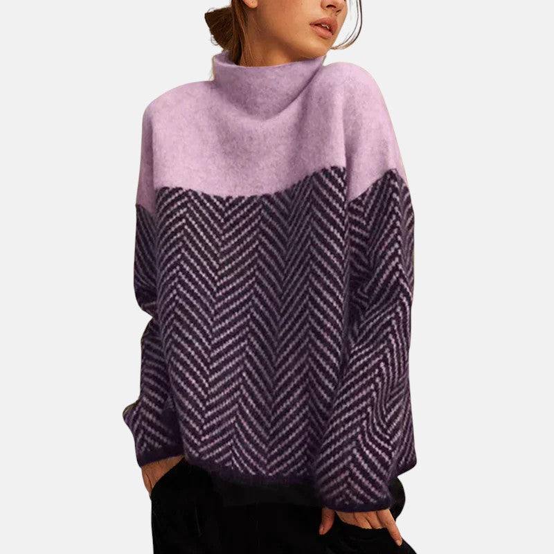 Image of Maisie | Women's Turtleneck Color Block Sweater