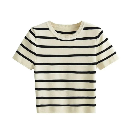 Chic Ladies Short Sleeve Stripe Tee - Olytrend