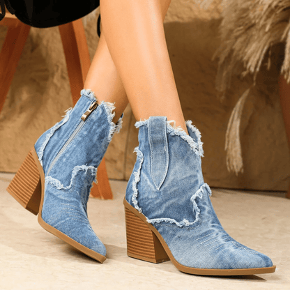 Blue Jeans Low Heel Boots