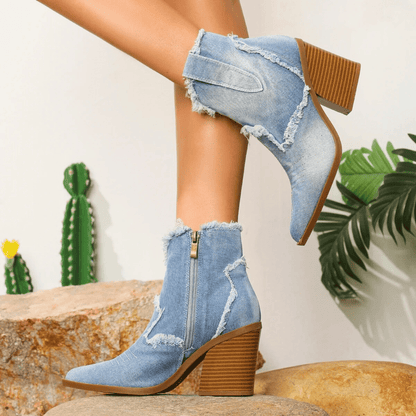 Blue Jeans Low Heel Boots - Olytrend