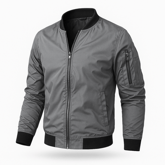 Benjamin Men’s Lightweight Bomber Jacket – Classic Casual Streetwear Coat Gray