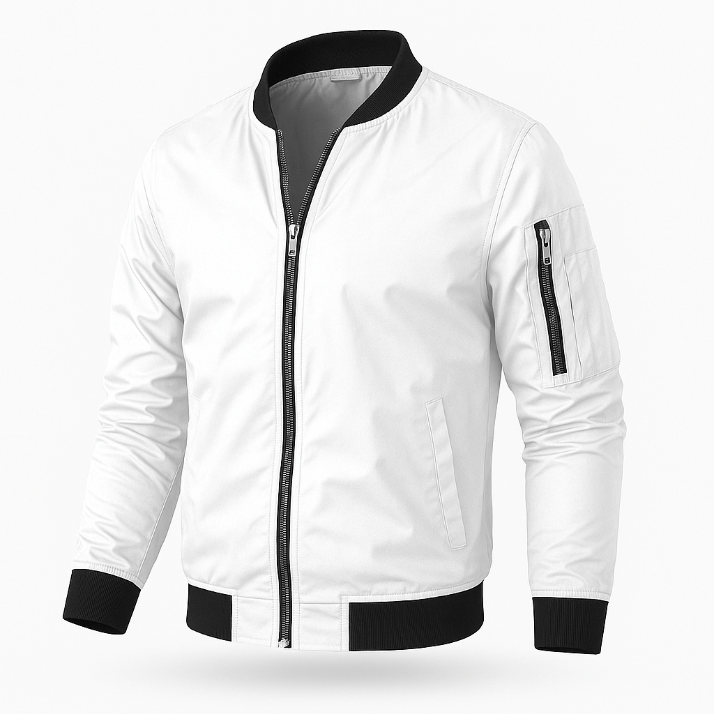 Benjamin Men’s Lightweight Bomber Jacket – Classic Casual Streetwear Coat White