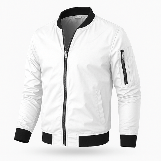 Benjamin Men’s Lightweight Bomber Jacket – Classic Casual Streetwear Coat White