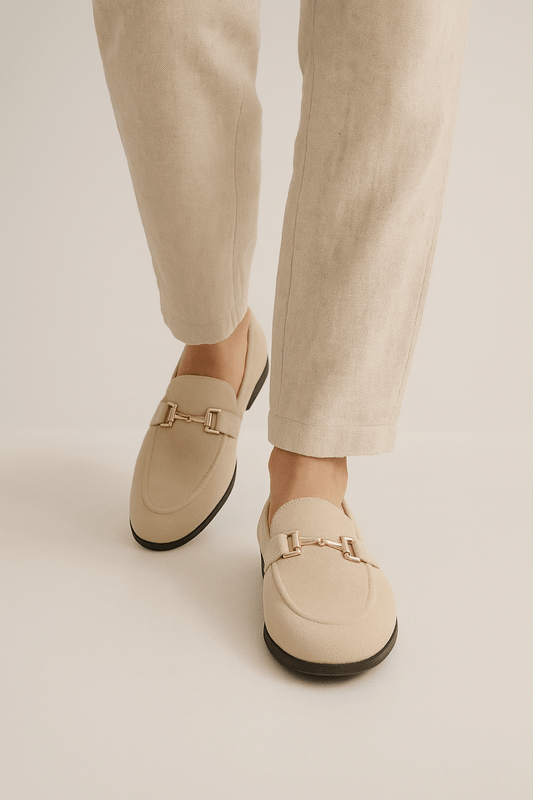 Benjamin Suede Loafers with Gold Buckle – Elegant Slip-On Shoes for Men Beige