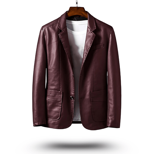 Adrian Men’s Leather Blazer Jacket – Classic PU Leather Smart Casual Coat Red