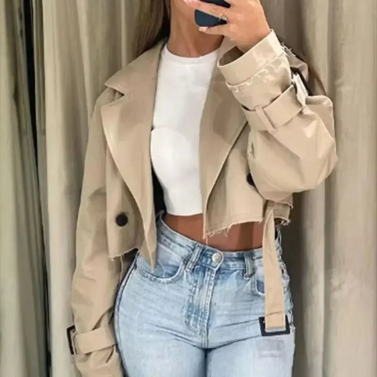 Women's Cropped Trench Coat | Belt Hem