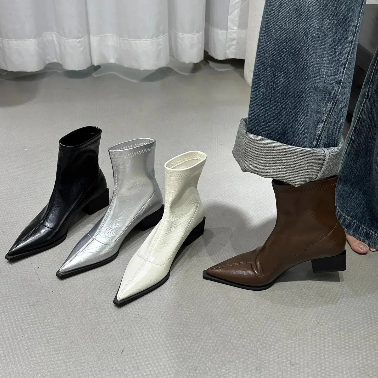 Women's Pointed Ankle Boots | Block Heel