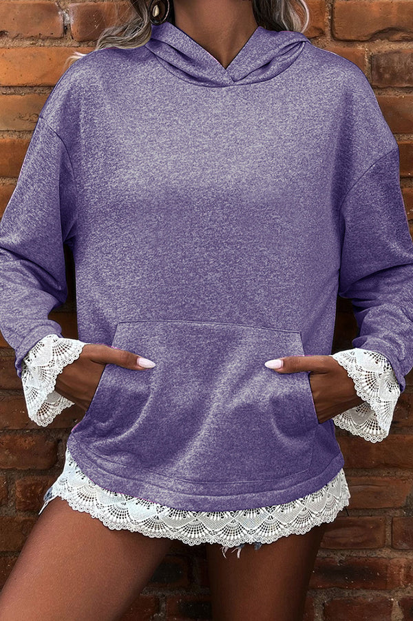 Image of Nina | Women's Long Sleeve Lace Trim Pullover Hoodie