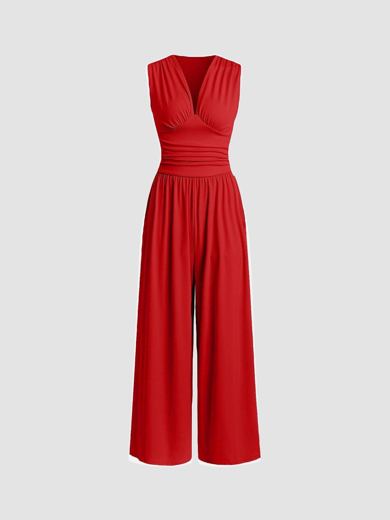 Women's Summer V-Neck Sleeveless Wide Leg Romper - Olytrend
