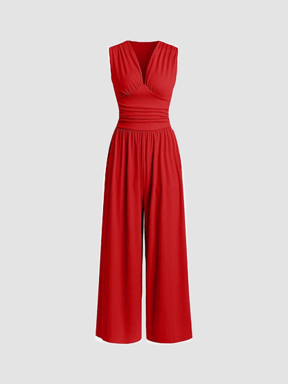 Women's Summer V-Neck Sleeveless Wide Leg Romper - Olytrend