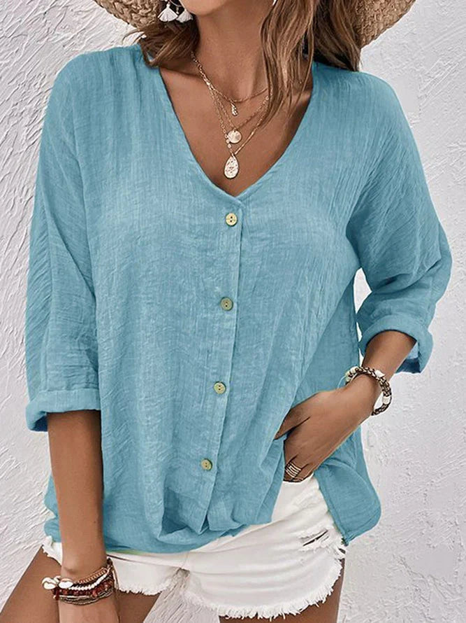 V-neck blue linen Clara shirt