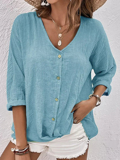 V-neck blue linen Clara shirt