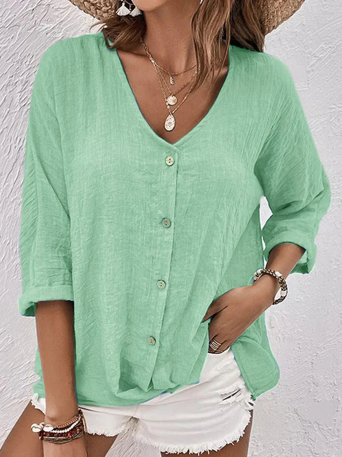 V-neck blue linen Clara shirt