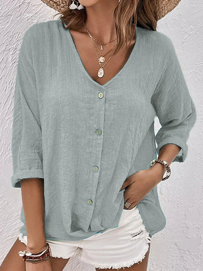 V-neck blue linen Clara shirt