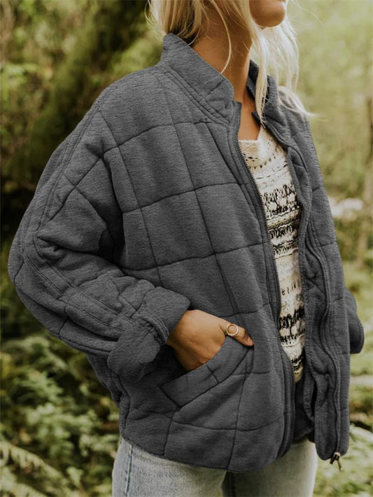 Warm Quilted Women's Zip Up Jacket - Olytrend