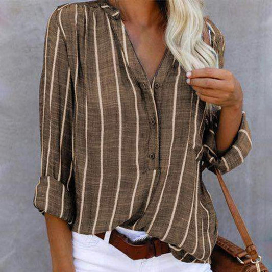Casual Striped V-Neck Women's Top - Olytrend