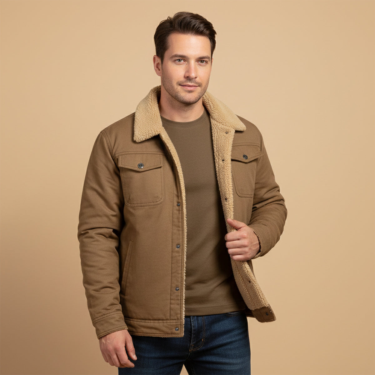 Warm Men's Fleece Lined Padded Bomber Jacket