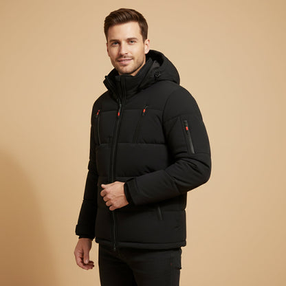 Warm Men's Hooded Puffer Parka with Zip Pockets