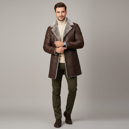 Warm Men's Leather Fur Lined Winter Coat